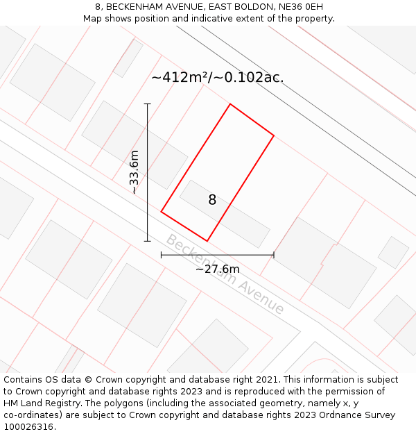 8, BECKENHAM AVENUE, EAST BOLDON, NE36 0EH: Plot and title map