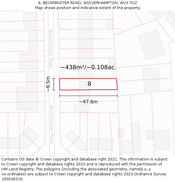 8, BECKMINSTER ROAD, WOLVERHAMPTON, WV3 7DZ: Plot and title map