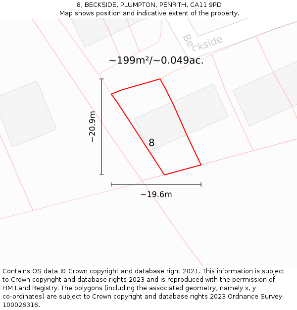 8, BECKSIDE, PLUMPTON, PENRITH, CA11 9PD: Plot and title map