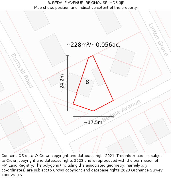 8, BEDALE AVENUE, BRIGHOUSE, HD6 3JP: Plot and title map