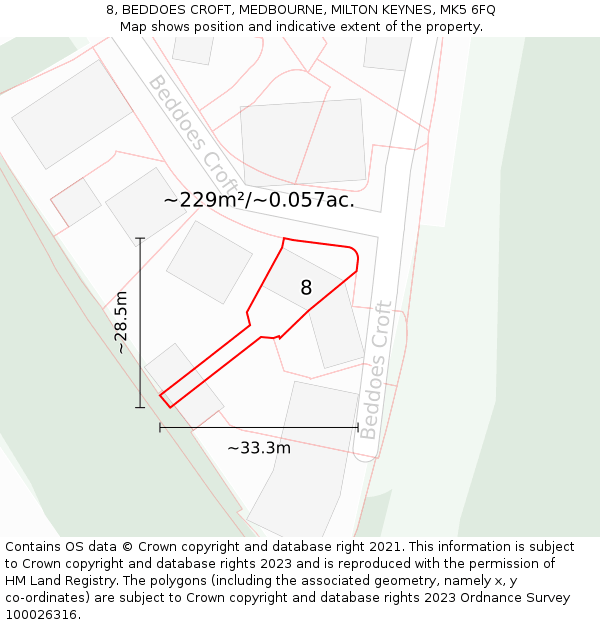 8, BEDDOES CROFT, MEDBOURNE, MILTON KEYNES, MK5 6FQ: Plot and title map