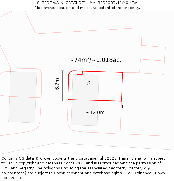 8, BEDE WALK, GREAT DENHAM, BEDFORD, MK40 4TW: Plot and title map