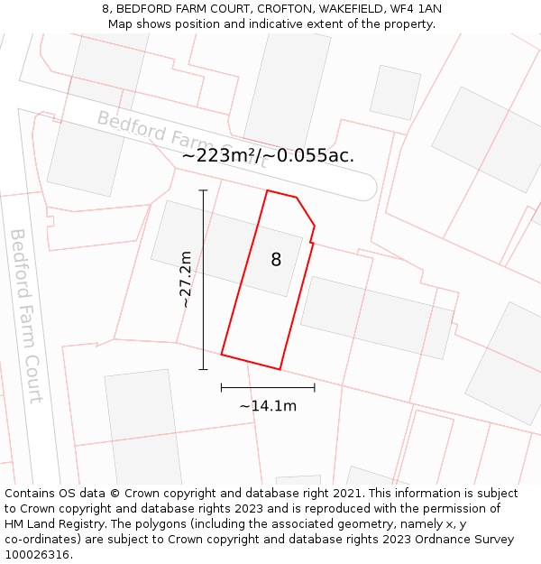8, BEDFORD FARM COURT, CROFTON, WAKEFIELD, WF4 1AN: Plot and title map