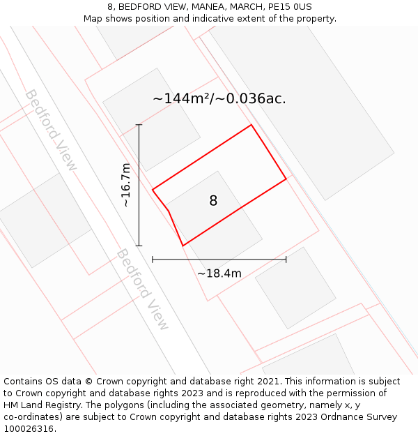 8, BEDFORD VIEW, MANEA, MARCH, PE15 0US: Plot and title map