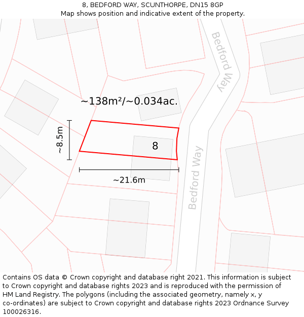 8, BEDFORD WAY, SCUNTHORPE, DN15 8GP: Plot and title map