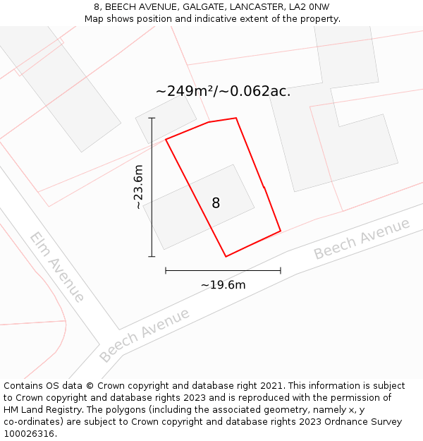 8, BEECH AVENUE, GALGATE, LANCASTER, LA2 0NW: Plot and title map