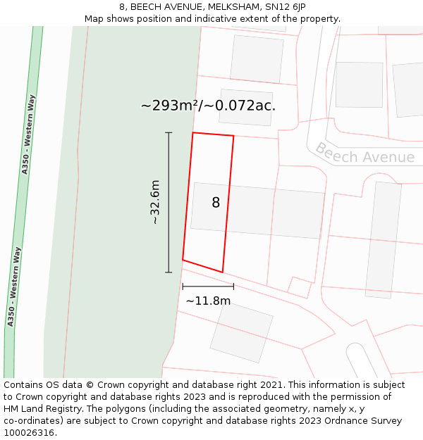 8, BEECH AVENUE, MELKSHAM, SN12 6JP: Plot and title map