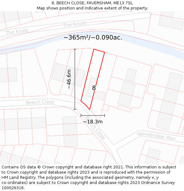 8, BEECH CLOSE, FAVERSHAM, ME13 7SL: Plot and title map
