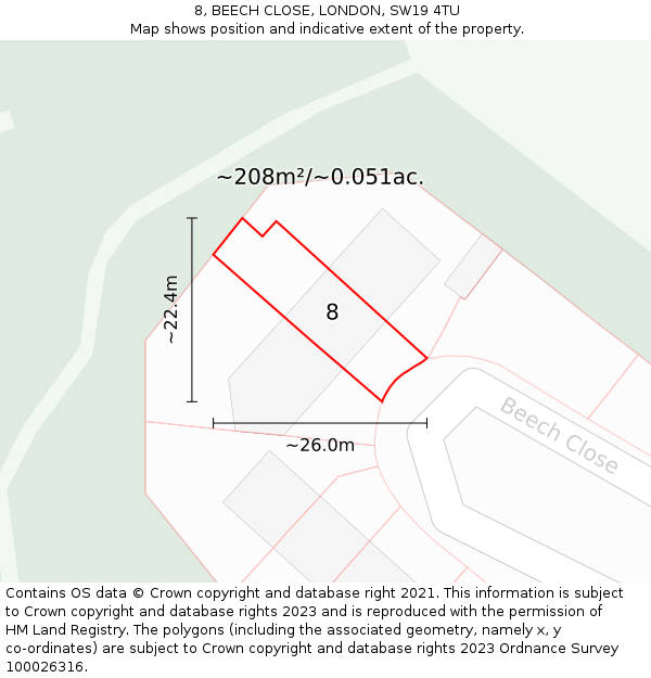 8, BEECH CLOSE, LONDON, SW19 4TU: Plot and title map