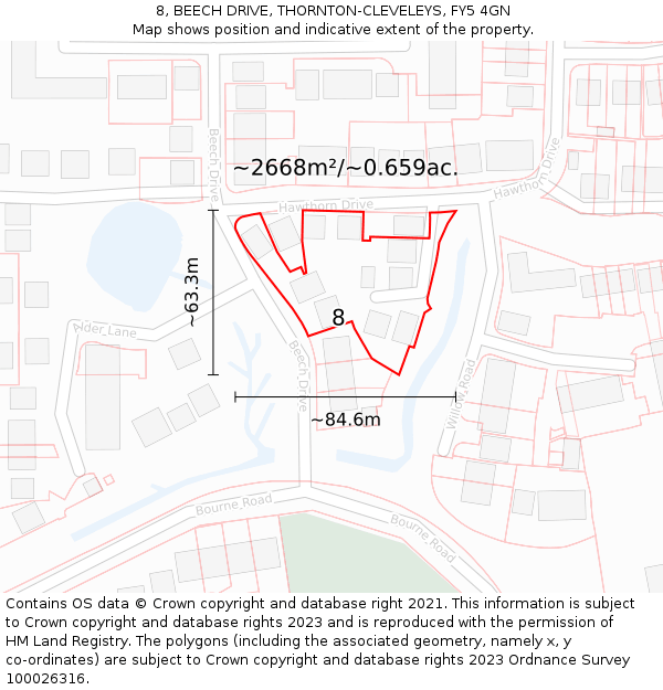 8, BEECH DRIVE, THORNTON-CLEVELEYS, FY5 4GN: Plot and title map