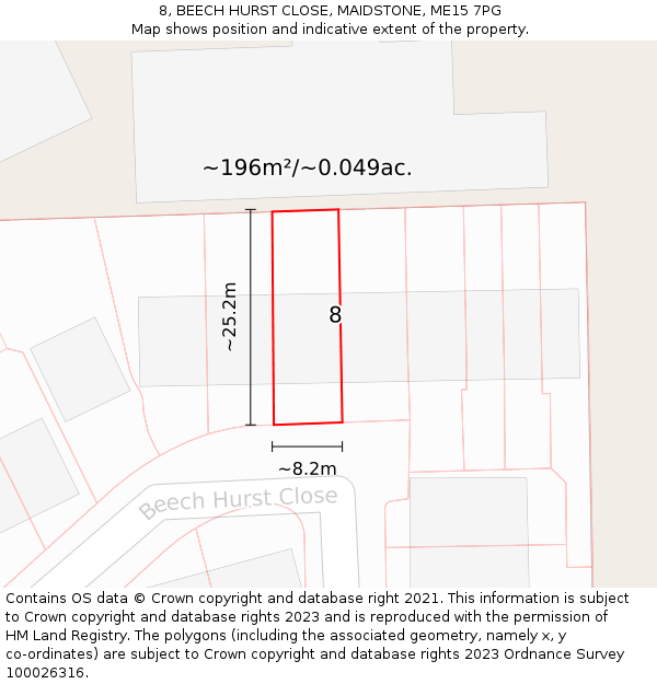 8, BEECH HURST CLOSE, MAIDSTONE, ME15 7PG: Plot and title map