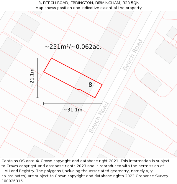 8, BEECH ROAD, ERDINGTON, BIRMINGHAM, B23 5QN: Plot and title map