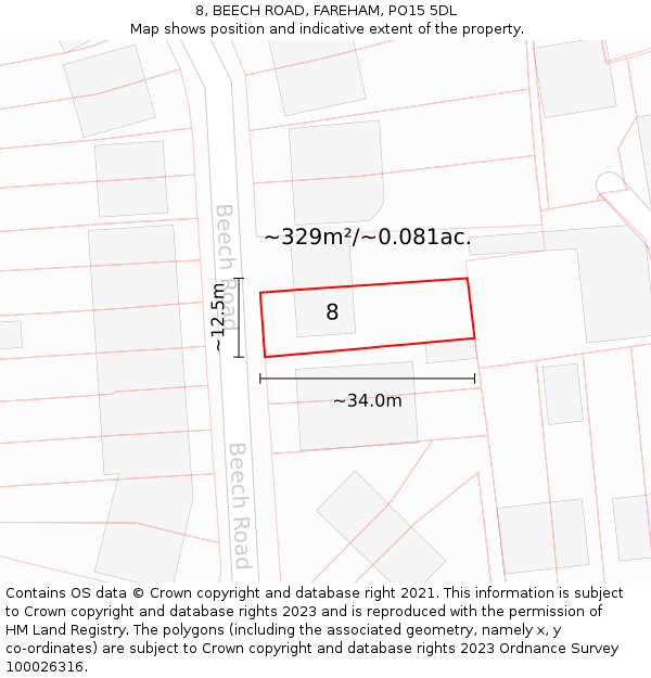 8, BEECH ROAD, FAREHAM, PO15 5DL: Plot and title map
