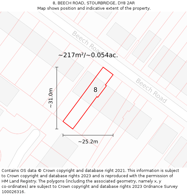 8, BEECH ROAD, STOURBRIDGE, DY8 2AR: Plot and title map
