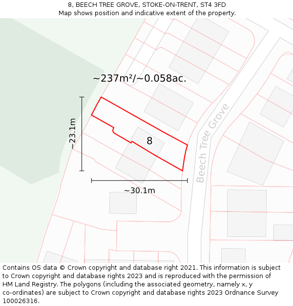 8, BEECH TREE GROVE, STOKE-ON-TRENT, ST4 3FD: Plot and title map