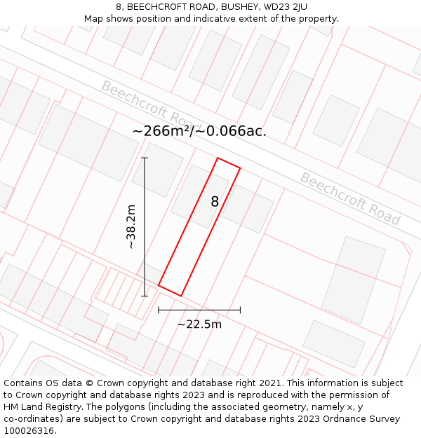 8, BEECHCROFT ROAD, BUSHEY, WD23 2JU: Plot and title map
