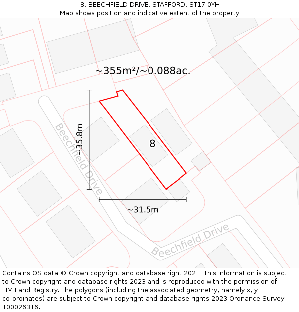 8, BEECHFIELD DRIVE, STAFFORD, ST17 0YH: Plot and title map