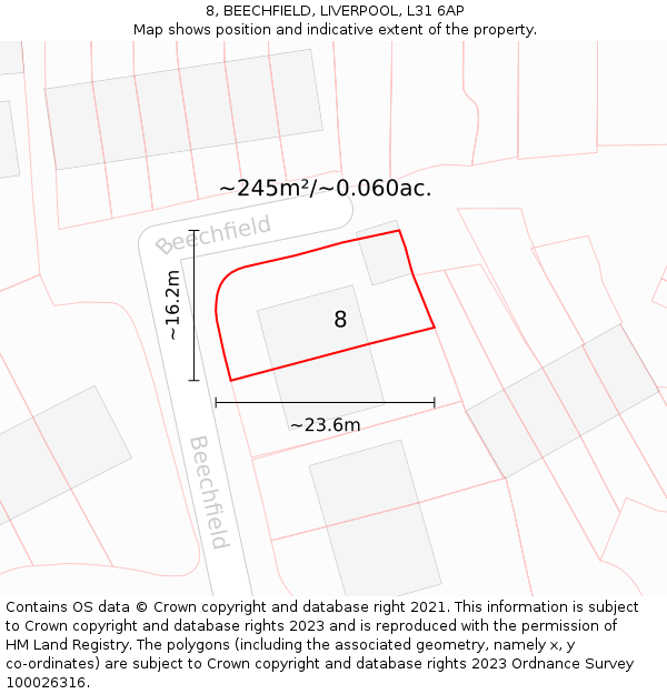 8, BEECHFIELD, LIVERPOOL, L31 6AP: Plot and title map