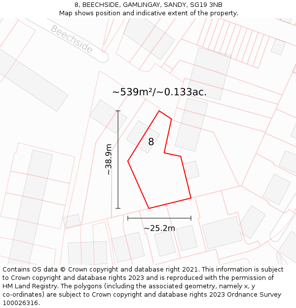 8, BEECHSIDE, GAMLINGAY, SANDY, SG19 3NB: Plot and title map