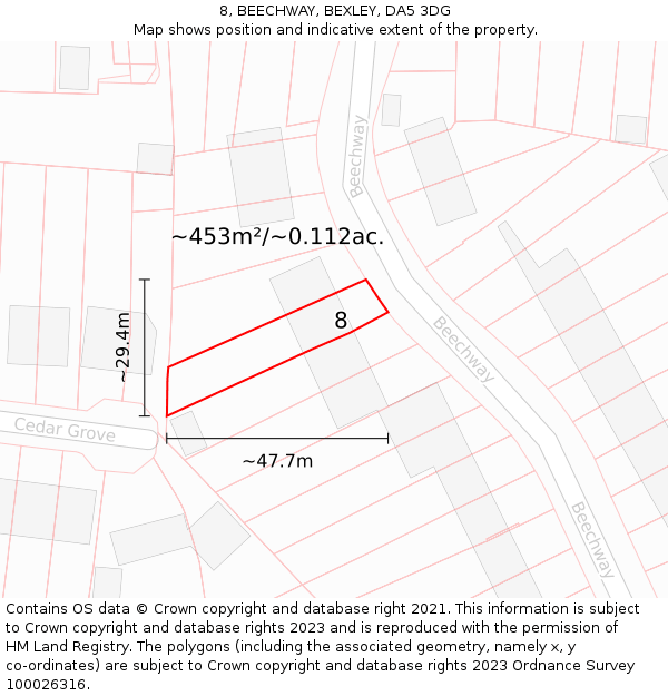 8, BEECHWAY, BEXLEY, DA5 3DG: Plot and title map