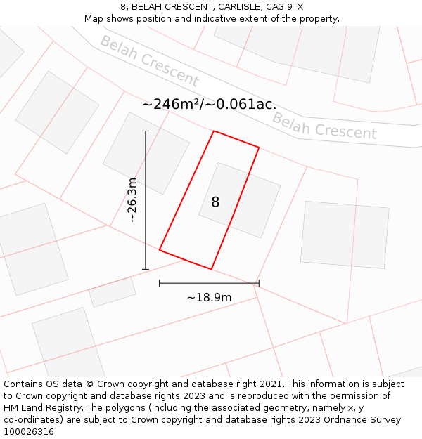 8, BELAH CRESCENT, CARLISLE, CA3 9TX: Plot and title map