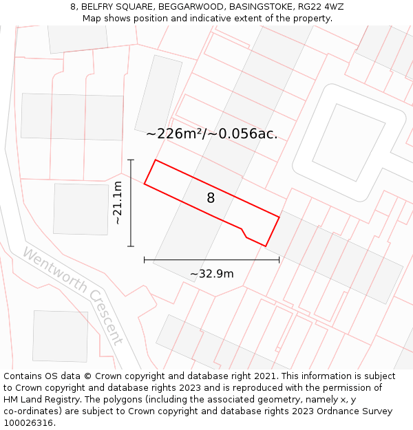 8, BELFRY SQUARE, BEGGARWOOD, BASINGSTOKE, RG22 4WZ: Plot and title map