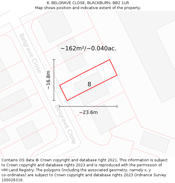 8, BELGRAVE CLOSE, BLACKBURN, BB2 1UR: Plot and title map