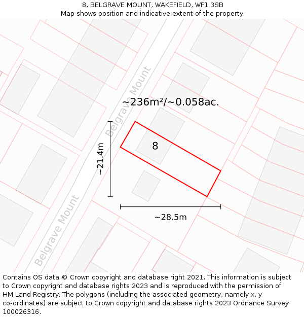 8, BELGRAVE MOUNT, WAKEFIELD, WF1 3SB: Plot and title map