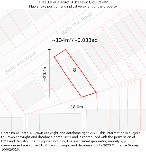 8, BELLE VUE ROAD, ALDERSHOT, GU12 4RX: Plot and title map