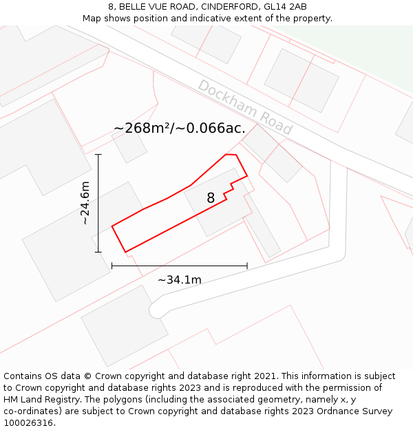 8, BELLE VUE ROAD, CINDERFORD, GL14 2AB: Plot and title map