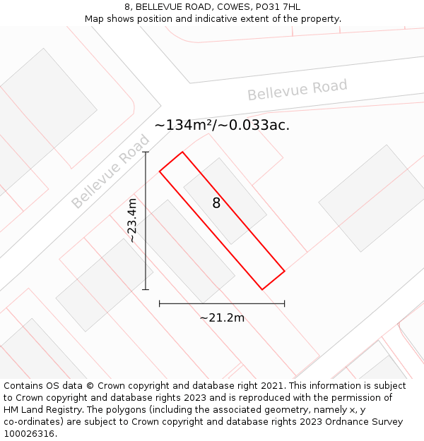 8, BELLEVUE ROAD, COWES, PO31 7HL: Plot and title map