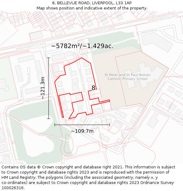 8, BELLEVUE ROAD, LIVERPOOL, L33 1AP: Plot and title map