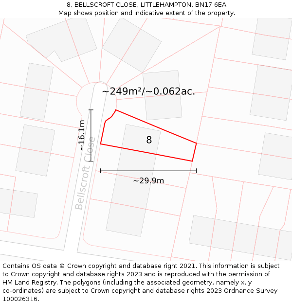 8, BELLSCROFT CLOSE, LITTLEHAMPTON, BN17 6EA: Plot and title map