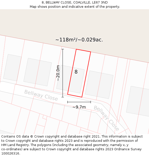 8, BELLWAY CLOSE, COALVILLE, LE67 3ND: Plot and title map
