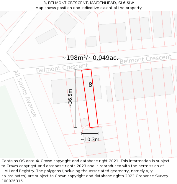 8, BELMONT CRESCENT, MAIDENHEAD, SL6 6LW: Plot and title map