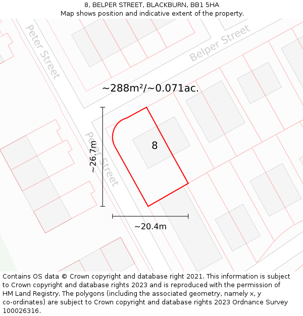 8, BELPER STREET, BLACKBURN, BB1 5HA: Plot and title map