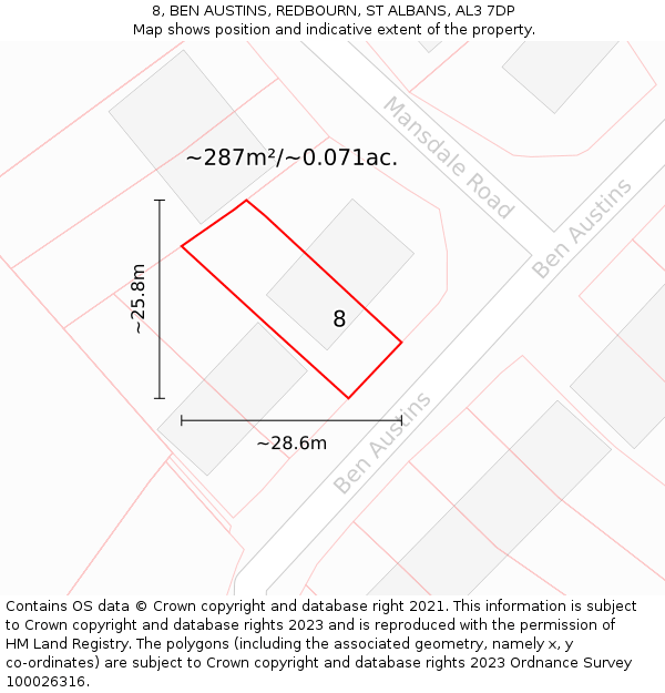 8, BEN AUSTINS, REDBOURN, ST ALBANS, AL3 7DP: Plot and title map