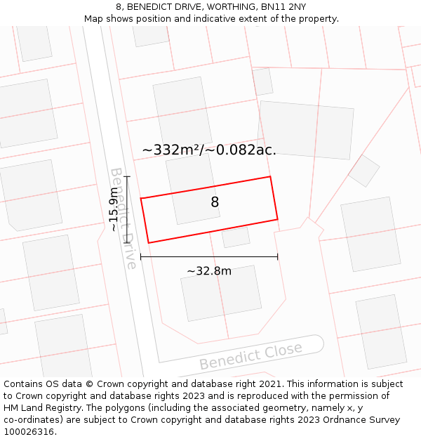 8, BENEDICT DRIVE, WORTHING, BN11 2NY: Plot and title map