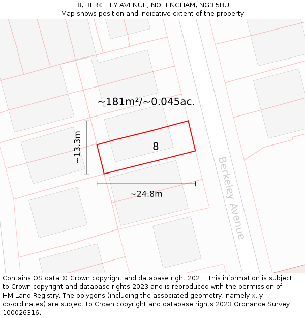 8, BERKELEY AVENUE, NOTTINGHAM, NG3 5BU: Plot and title map