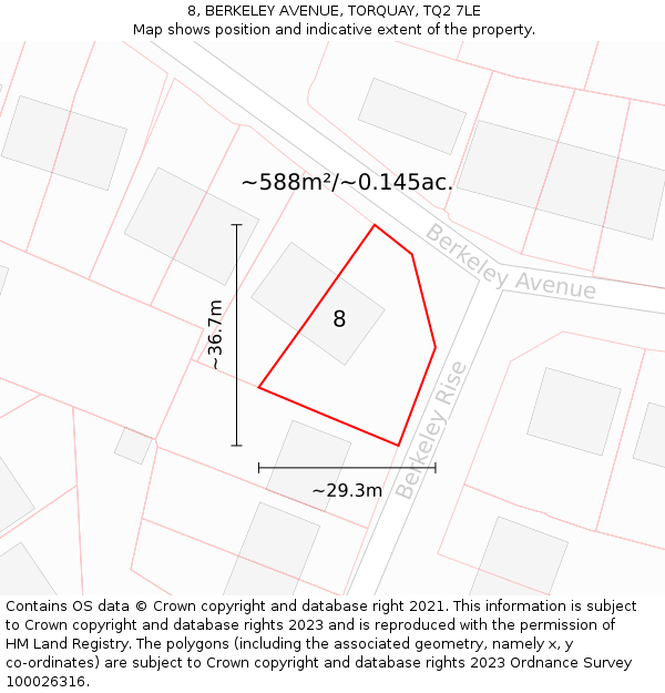 8, BERKELEY AVENUE, TORQUAY, TQ2 7LE: Plot and title map