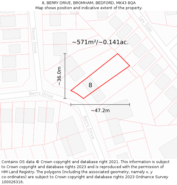 8, BERRY DRIVE, BROMHAM, BEDFORD, MK43 8QA: Plot and title map