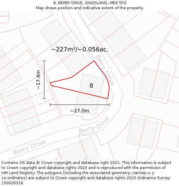 8, BERRY DRIVE, SNODLAND, ME6 5FG: Plot and title map