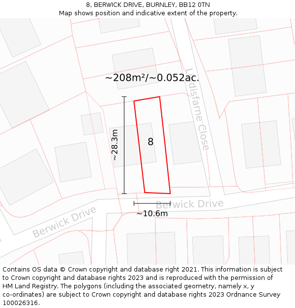 8, BERWICK DRIVE, BURNLEY, BB12 0TN: Plot and title map