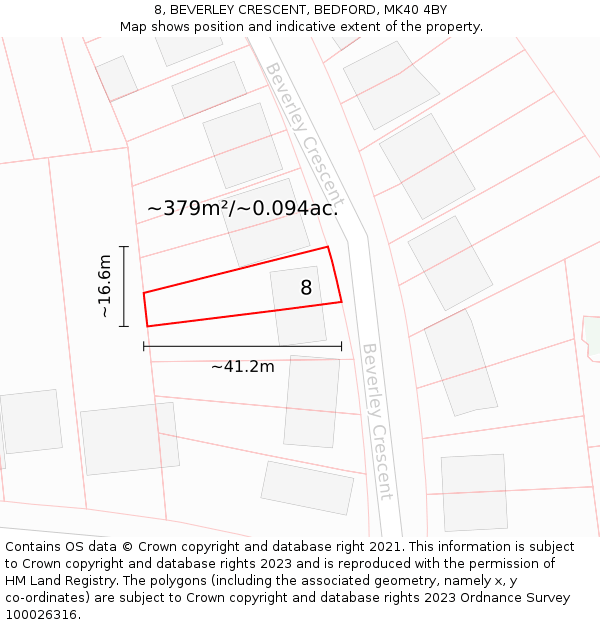 8, BEVERLEY CRESCENT, BEDFORD, MK40 4BY: Plot and title map