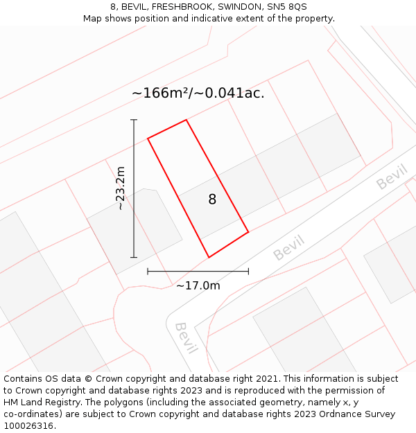 8, BEVIL, FRESHBROOK, SWINDON, SN5 8QS: Plot and title map
