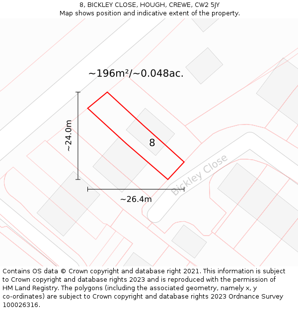 8, BICKLEY CLOSE, HOUGH, CREWE, CW2 5JY: Plot and title map