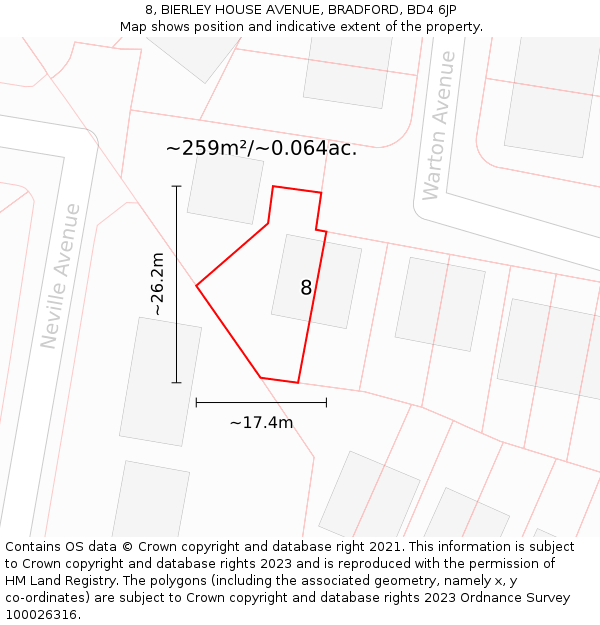 8, BIERLEY HOUSE AVENUE, BRADFORD, BD4 6JP: Plot and title map