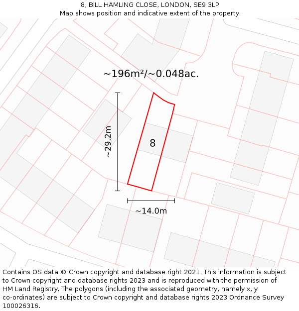 8, BILL HAMLING CLOSE, LONDON, SE9 3LP: Plot and title map