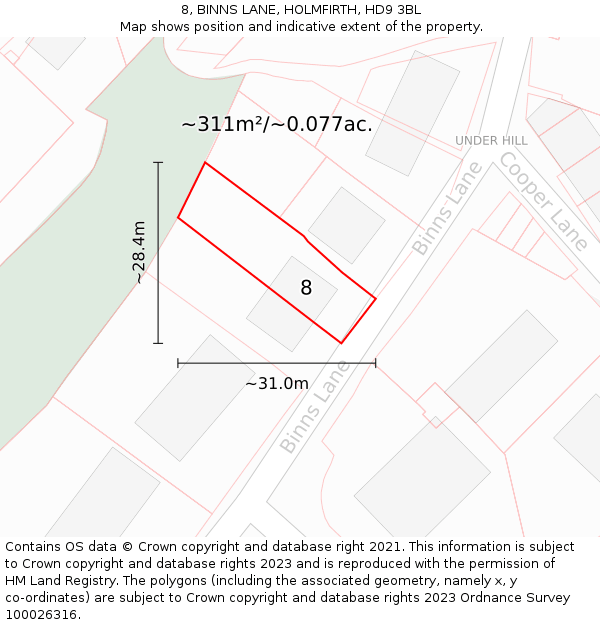 8, BINNS LANE, HOLMFIRTH, HD9 3BL: Plot and title map