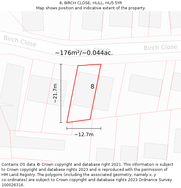 8, BIRCH CLOSE, HULL, HU5 5YR: Plot and title map